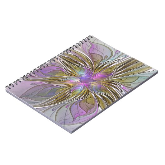 Floral kleurrijk Abstract fractal met roze en goud Notitieboek (Linkerzijde)