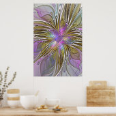 Floral kleurrijk Abstract fractal met roze en goud Poster (Keuken)