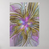 Floral kleurrijk Abstract fractal met roze en goud Poster (Voorkant)