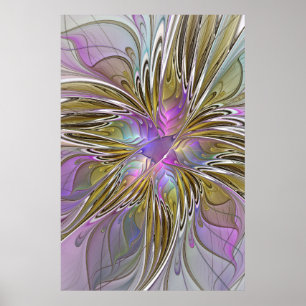 Floral kleurrijk Abstract fractal met roze en goud Poster