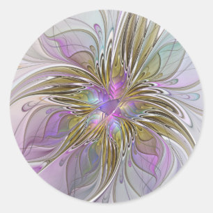 Floral kleurrijk Abstract fractal met roze en goud Ronde Sticker