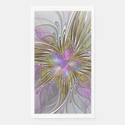 Floral kleurrijk Abstract fractal met roze en goud Servet (Voorkant)
