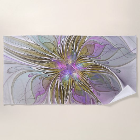 Floral kleurrijk Abstract fractal met roze en goud Strandlaken (Voorkant)