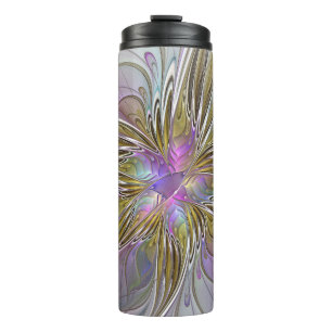 Floral kleurrijk Abstract fractal met roze en goud Thermosbeker
