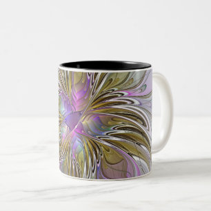 Floral kleurrijk Abstract fractal met roze en goud Tweekleurige Koffiemok