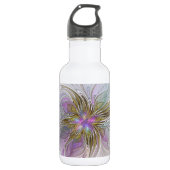 Floral kleurrijk Abstract fractal met roze en goud Waterfles (Voorkant)