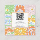 Floral Kleurrijk Retro Botanisch Lijst met QR Vierkante Visitekaartje (Achterkant)