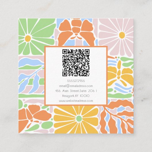 Floral Kleurrijk Retro Botanisch Lijst met QR Vierkante Visitekaartje (Achterkant)