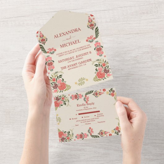 Floral kleurrijke volksmirbruiloft all in one uitnodiging (Afscheurbaar)