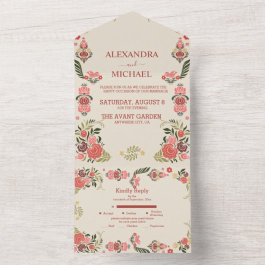 Floral kleurrijke volksmirbruiloft all in one uitnodiging (Binnen)