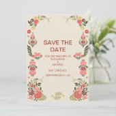 Floral kleurrijke volksmirbruiloft save the date (Staand voorkant)