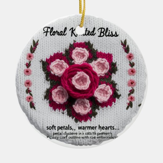Floral Knitted Bliss Ceramic Ornament | Rose Keeps (Voorkant)