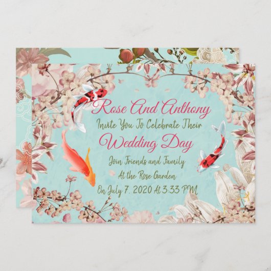 Floral/Koi Faire-part de mariage (Devant / Derrière)