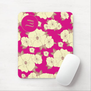 Floral koperen pastel geel op Fuchsia-achtergrond Muismat