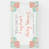 Floral Koral en Blauwgroen Baby shower Spandoek (Verticaal)