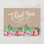 Floral Kraft Script Rustic Wedding Bedankt Aankondigingskaart (Voorkant)
