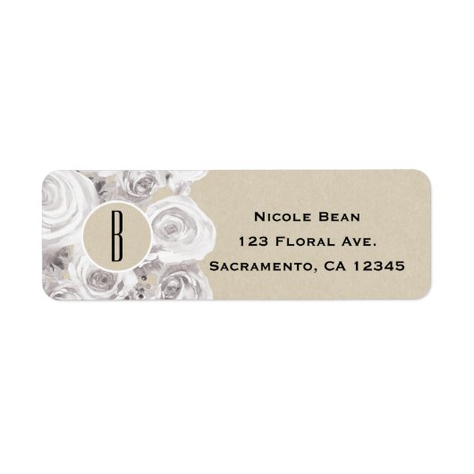 Floral Kraft Wedding White Rustic Winter Rozen Etiket (Voorkant)