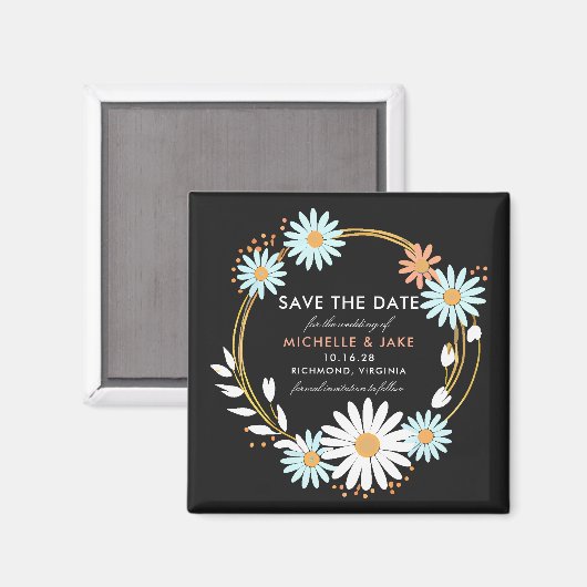 Floral krans plezier Bewaar de datum Magneet (Voorkant / Achterkant)