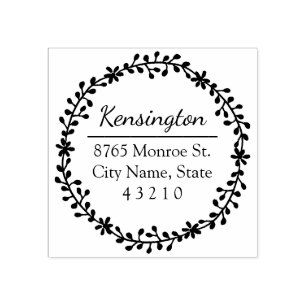 Floral krans retouradres Houten stempel