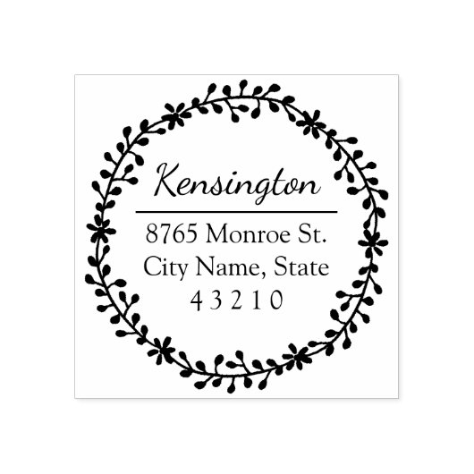 Floral krans retouradres Houten stempel (Afrduk)