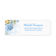 Floral label Blue Gold Waterverf