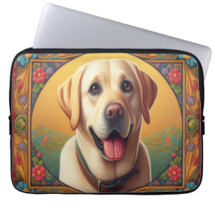 Floral Labrador Retriever Hond Kleurrijke Rand Laptop Sleeve