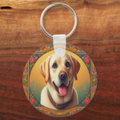 Floral Labrador Retriever Hond Kleurrijke Rand Sleutelhanger (Achterkant)