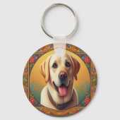 Floral Labrador Retriever Hond Kleurrijke Rand Sleutelhanger (Achterkant)