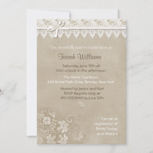 Floral Lace Butterfly Wedding Kaart (Voorkant)