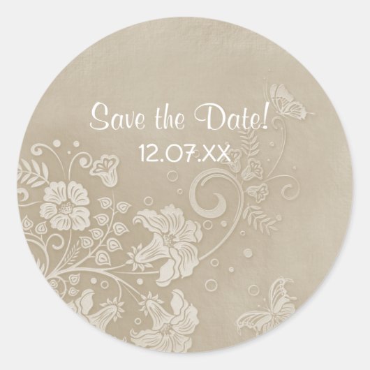 Floral Lace Butterfly Wedding Ronde Sticker (Voorkant)