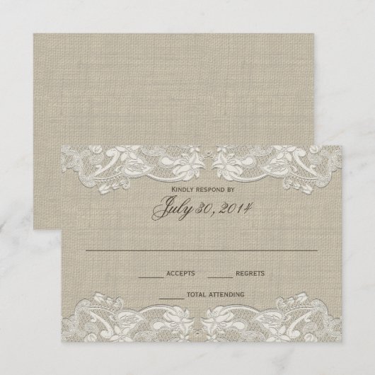 Floral Lace Design Huwelijksreactie RSVP Kaartje (Voorkant / Achterkant)