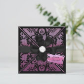 Floral Lace Invite met Diamond Bow Kaart (Staand voorkant)