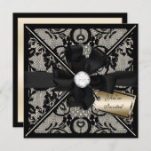 Floral Lace Invite met Diamond Bow Kaart (Voorkant / Achterkant)