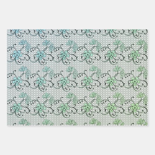 Floral Lace Pattern Blue en Green Inpakpapier Vel (Voorkant)