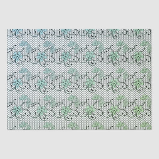Floral Lace Pattern Blue en Green Tissuepapier (Voorkant)