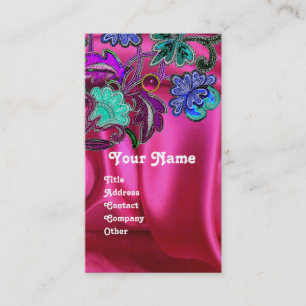 FLORAL LACE PINK FUCHSIA SILK CLOTH, GEM MONOGRAM VISITEKAARTJE