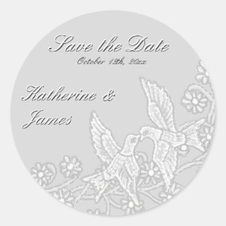 Floral Lace Platinum Save the Date Sticker