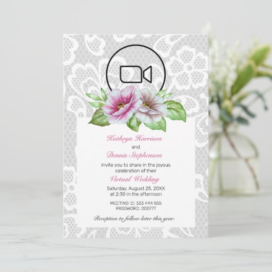 Floral & Lace Virtual Wedding Invite Kaart (Staand voorkant)
