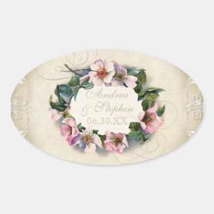 Floral Lace Wilde Roze Roze Formele ronde Ovale Sticker