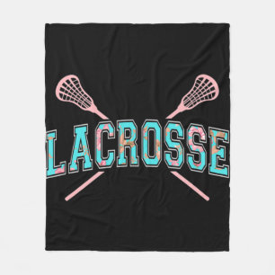 Floral Lacrosse Crossed Sticks LAX Girly Blauwgroe Fleece Deken