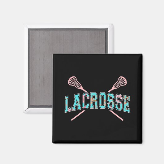 Floral Lacrosse Crossed Sticks LAX Girly Blauwgroe Magneet (Voorkant / Achterkant)