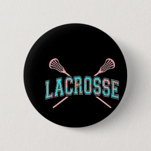 Floral Lacrosse Crossed Sticks LAX Girly Blauwgroe Ronde Button 5,7 Cm
