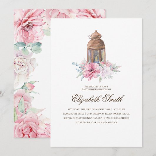 Floral Lantern Baby shower Kaart (Voorkant / Achterkant)