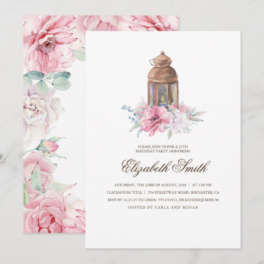 Floral Lantern verjaardagsfeestje Kaart (Voorkant / Achterkant)