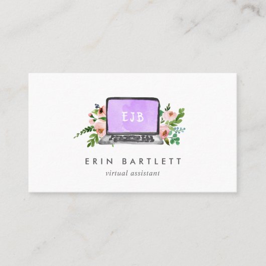Floral Laptop Monogram | Virtual Assistant Visitekaartje (Voorkant)