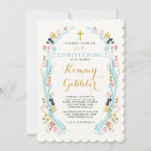 Floral Laurel Frame Invitation au baptême (Devant)