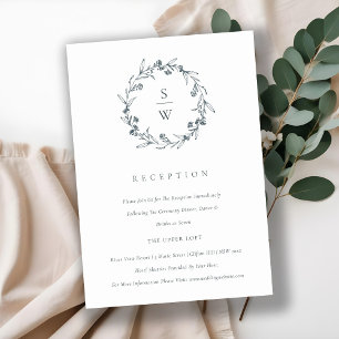 Floral Laurel Wreath Monogram Wedding Reception Informatiekaartje
