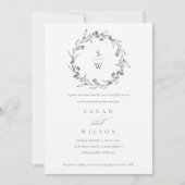 Floral Laurel Wreath Monogramme Mariage Invitation (Devant)
