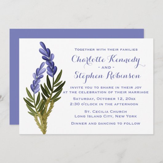 Floral Lavande Faire-part de mariage violet (Devant / Derrière)