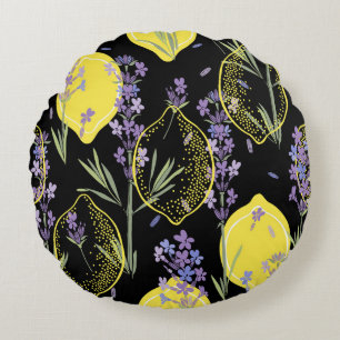 Floral Lavendel Citroenen Illustratie Rond Kussen